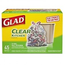 Glad® Recycling Tall Kitchen Drawstring Trash Bags, Clear, 13 Gallon, 45 Count, 4/Carton