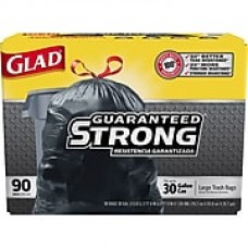 Glad® Trash Bags, Black, 30 Gallon, 90 Bags/Box